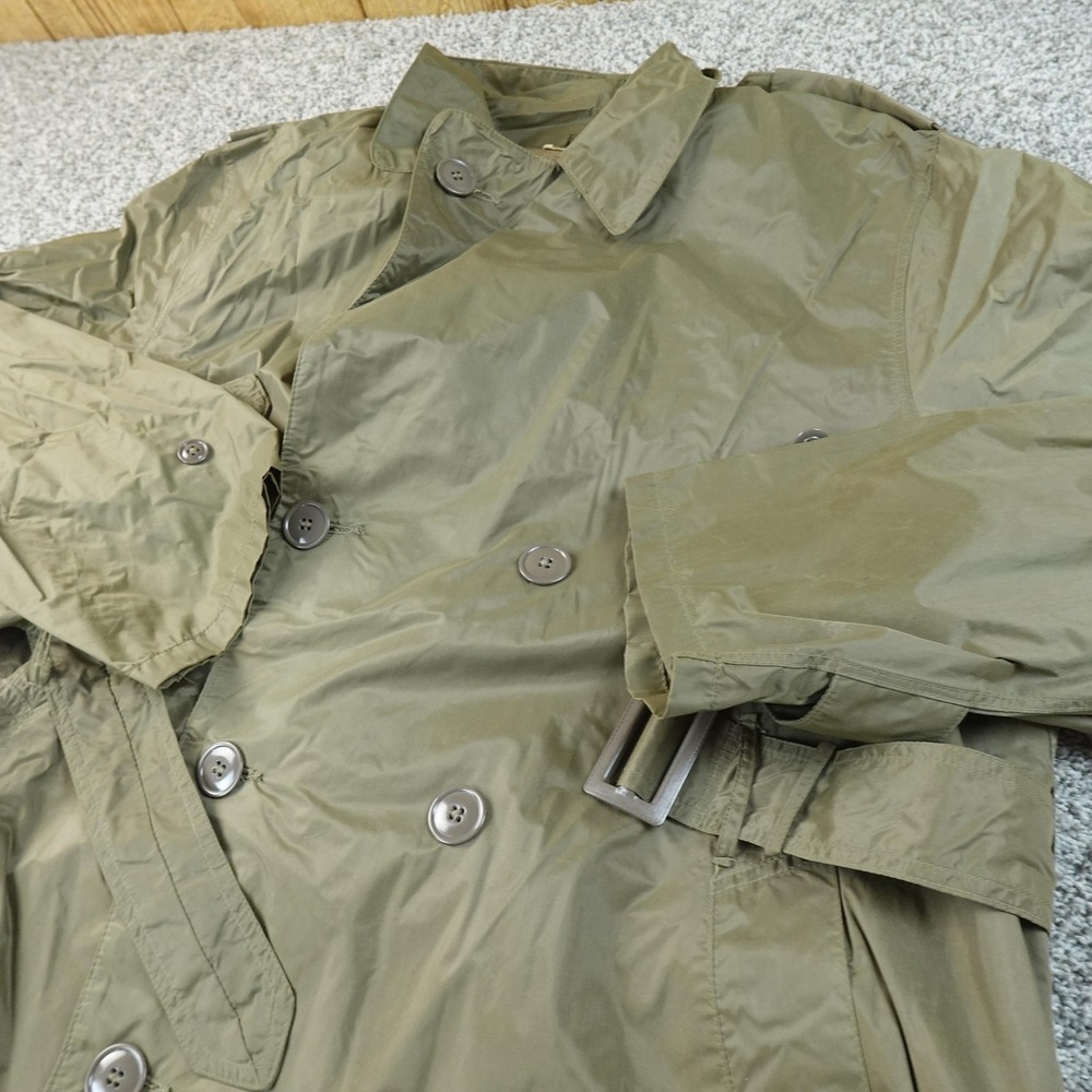 VTG Military Jacket Mens 42 Green Taupe Belted Rain Trench Coat Parka Army WWII